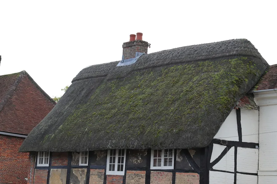 Thatched cottage with a brick chimney stack