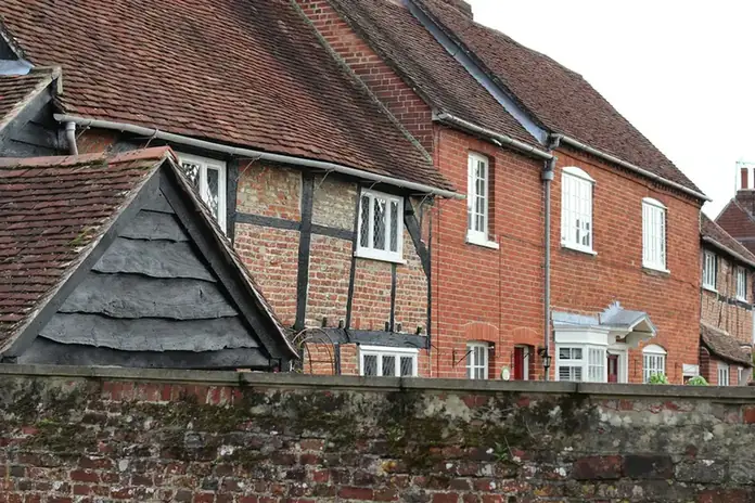 Brick and timber-framed houses with tiled roofs